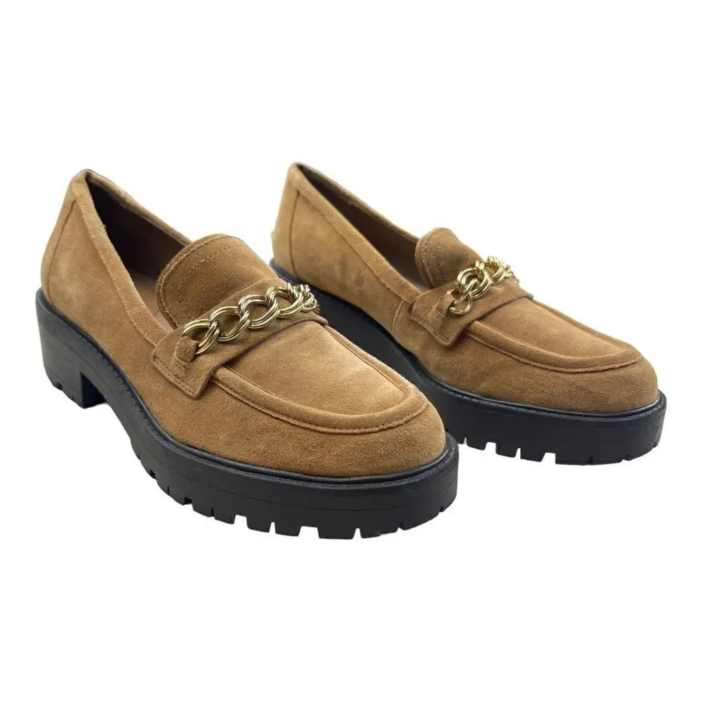 Womens Sam Edelman Flats & Loafers | Taelor Lug Sole Loafer Camel Suede 8M